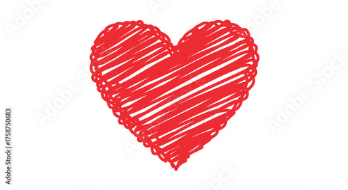 Hand drawn red heart sketch on white background for romantic designs