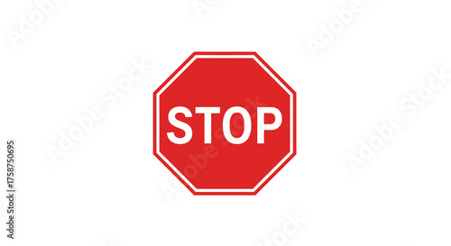 Red stop sign on white background: classic warning signal design
