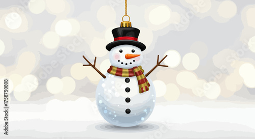 Festive snowman ornament on sparkling holiday background