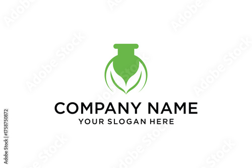 Green Chemistry Flask with Leaf Logo Design for Organic Science Brands