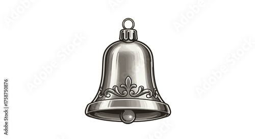 Ornate silver bell with vintage floral design on white background