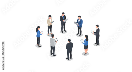 Isometric team meeting concept with professionals in formal attire