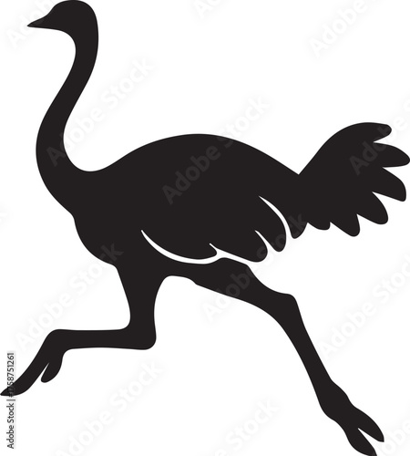 Ostrich Silhouette Vector | Black Flightless Bird Illustration on White Background