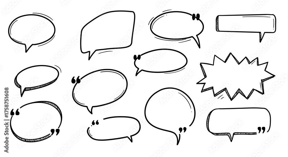 Fototapeta premium Set of hand-drawn speech bubbles for comic and design projects