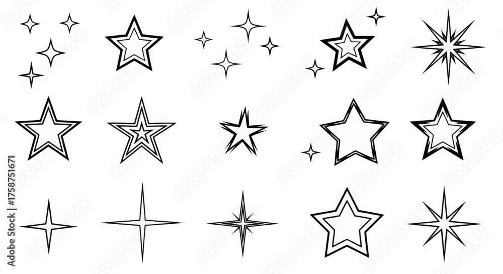 Obraz premium Collection of Sparkling Star Shapes for Graphic Design Projects