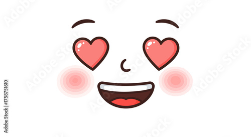 Heart-eyed emoji with blushing cheeks and smile on white background