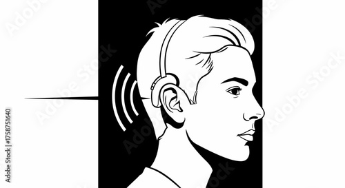 A man with a modern hearing aid listens to sounds