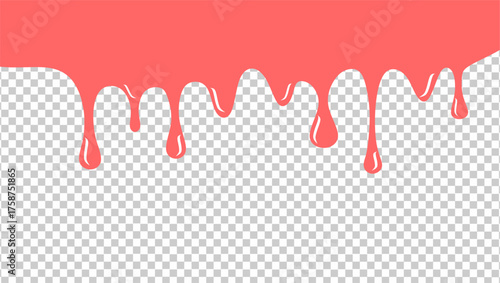 Wavy syrup illustration. Dripping candy illustration background. Pink ice cream drip illustration. Fast food caramel drip illustration. Hand-drawn milk drip on transparent background.