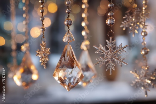 Crystal ornaments and snowf...