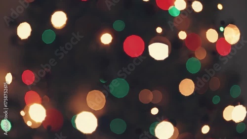 The living room is filled with bright, colorful holiday lights creating a warm and festive atmosphere. The lights twinkle gently, adding charm and cheer for the season
