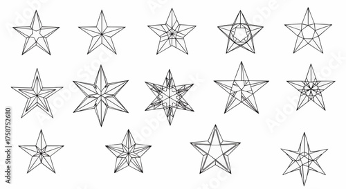 Geometric star patterns, abstract design elements, and stylized celestial symbols