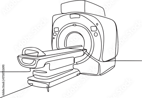 MRI Scanner Outline – Continuous One Line Drawing of CT Scanner Machine Vector Illustration