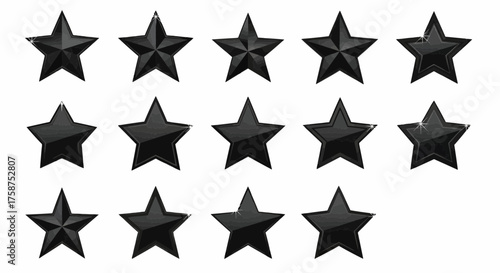 Arrangement of Shiny Black Star Icons on a White Background
