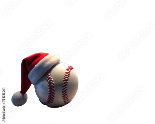 Baseball wearing a santa hat isolated on transparent background, perfect for christmas themed sports promotions