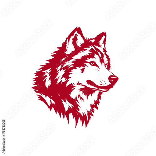 Striking Red Wolf Head Illustration: A Powerful and Wild Animal Emblem. Stylized Graphic of a Canine's Profile with Fierce Expression, Isolated on White.