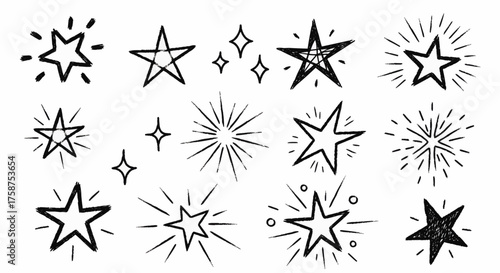 Hand-Drawn Starbursts and Star Doodle Collection for Creative Designs
