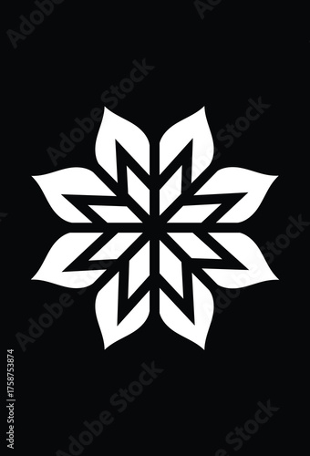 White Geometric Flower Shape on Black Background abstract