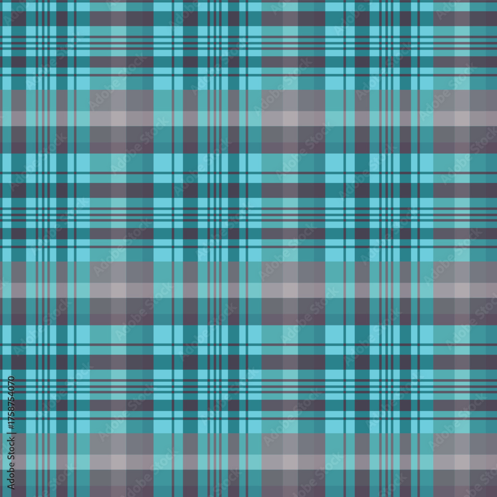 Fototapeta premium Turquoise and Gray Check Plaid Fabric Seamless Pattern Background