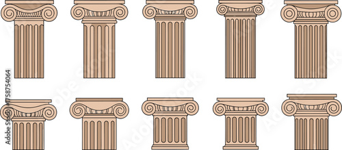 Row of Ionic Columns with Swirl Capitals in Light Brown architecture classical