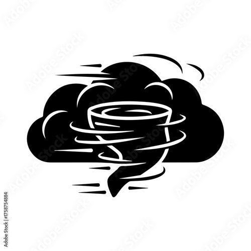 Tornado cloud swirl black silhouette design, black and white shark tattoo vector illustration
