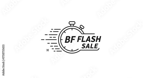 Black Friday Flash Sale Stopwatch Timer Icon with Speed Lines.