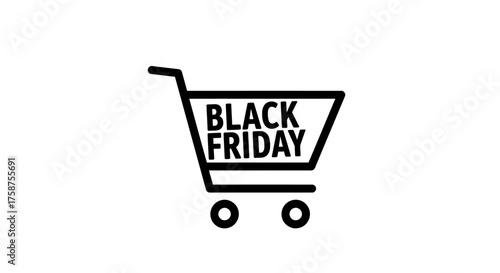 Black Friday sale shopping cart vector icon illustration.