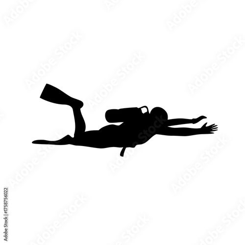 black silhouette of scuba diver underwater