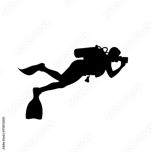 black silhouette of scuba diver underwater