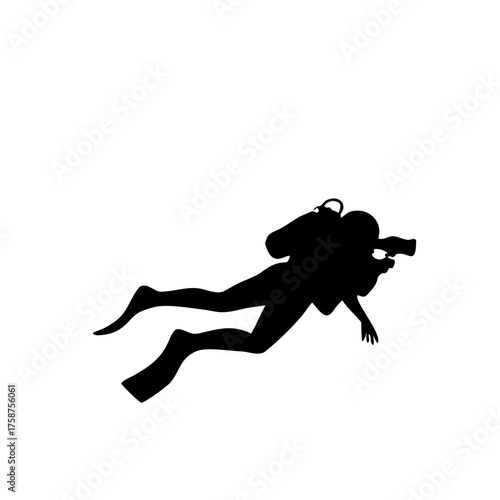black silhouette of scuba diver underwater