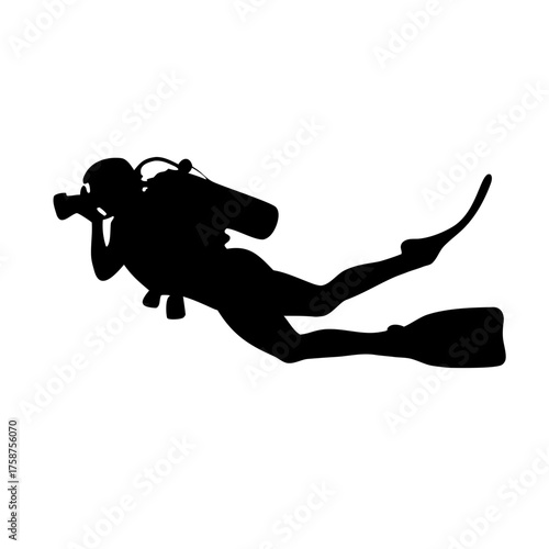 black silhouette of scuba diver underwater