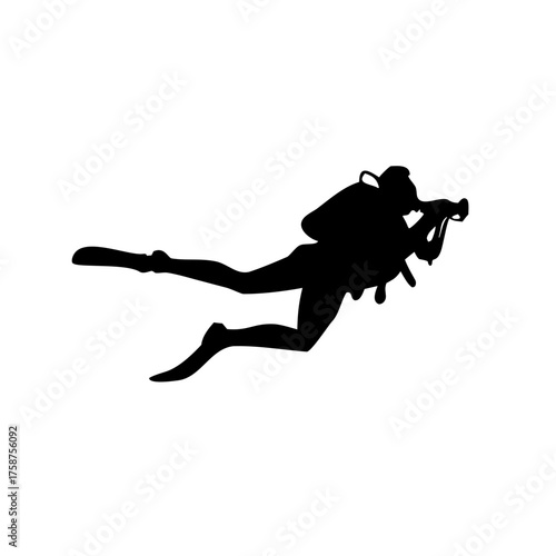 black silhouette of scuba diver underwater