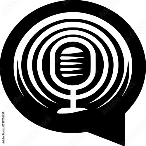Microphone in Bubble: An illustration of a microphone inside a speech bubble, perfect for podcasting, radio, or announcements.