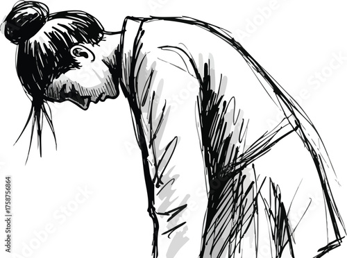 Sketch of Head Down Person on Transparent Backdrop Ink Drawing of Disappointed Individual Expressive Style Charcoal Art Illustration Figure Study Sad Gesture Illustration