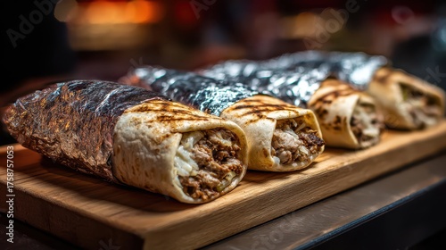 Four foil-wrapped burritos ...