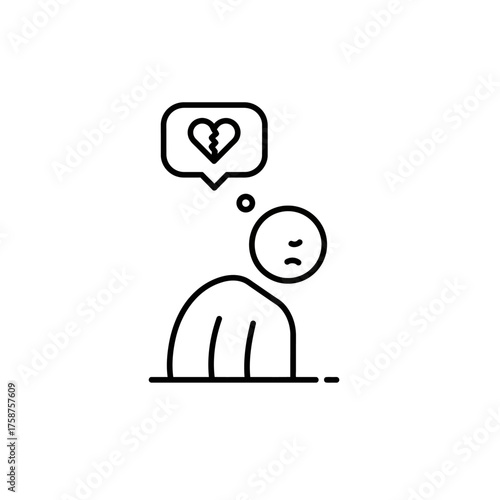 Sad person thinking about a broken heart symbol.