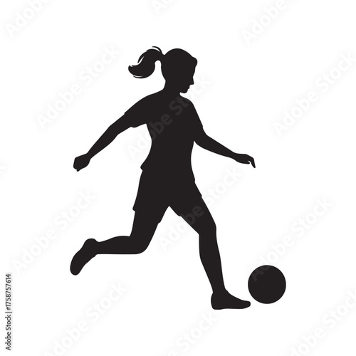 Dynamic Silhouette of Female Soccer Player Kicking Ball Vector Illustration