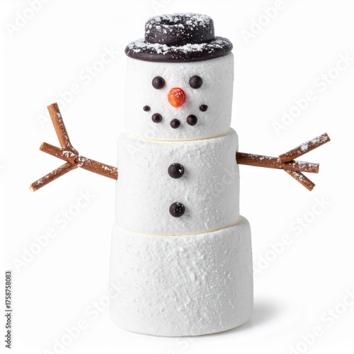 Marshmallow Snowman Treat with Brown Hat on a White Background