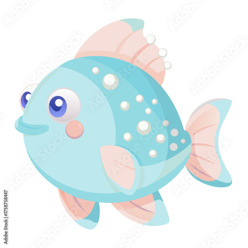 Cute blue and pink cartoon fish character with a friendly expression isolated on white background vector illustration