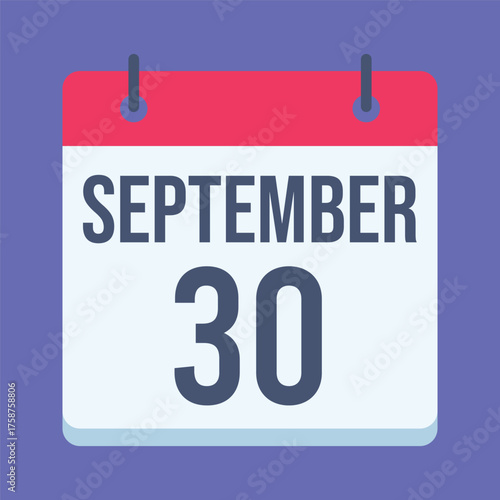 30 September International Translation Day Calendar. Blue Background. Isolated Vector Calendar.