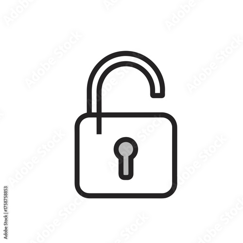 Simple open padlock icon symbolizing access and freedom on a black background