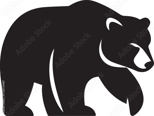 Black bear walking silhouette animal wild, Powerful bear vector black and white design