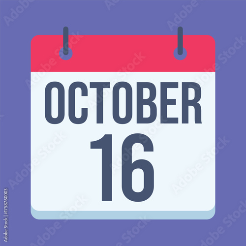 16 October World Food Day Calendar. Blue Background. Isolated Vector Calendar.