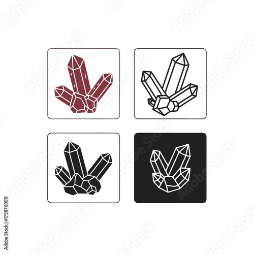 Crystal cluster icon set in four different graphic styles.
