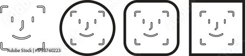 Face ID recognition icon set collection group in black color flat style, biometric face scan symbol, facial identification and security authentication vector