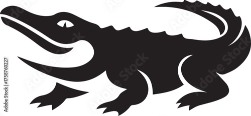 Alligator facing left silhouette black, Crocodile vector animal illustration design