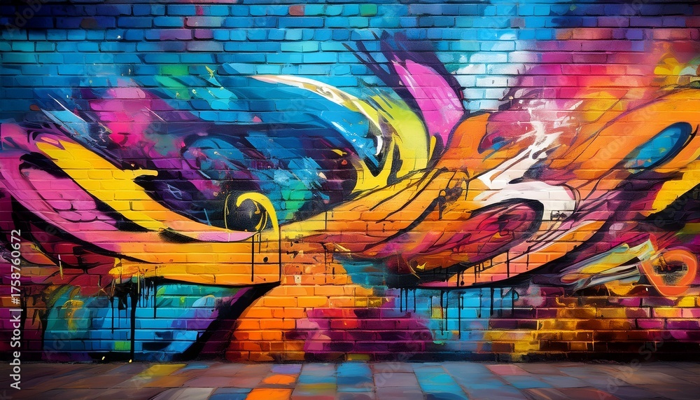 Fototapeta premium vibrant graffiti art brick wall mural
