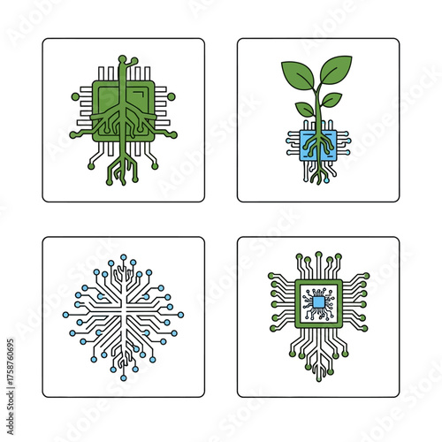Green technology and digital nature icon collection set.
