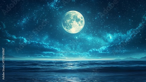 Night view of the ocean under the moonlight