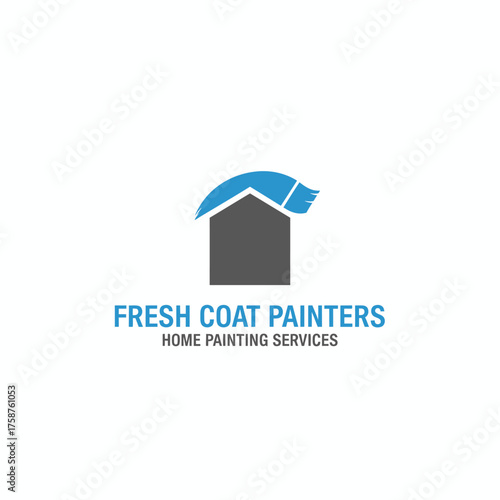A logo featuring a house with a brushstroke roof and text beneath on a white background