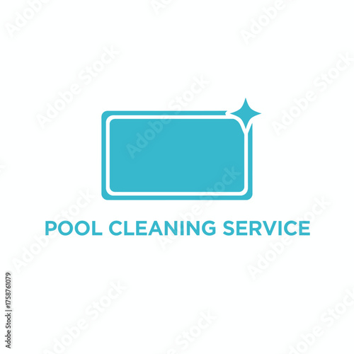 A turquoise rectangular shape inside a white border, with a star. Text that reads "Pool Cleaning Service.